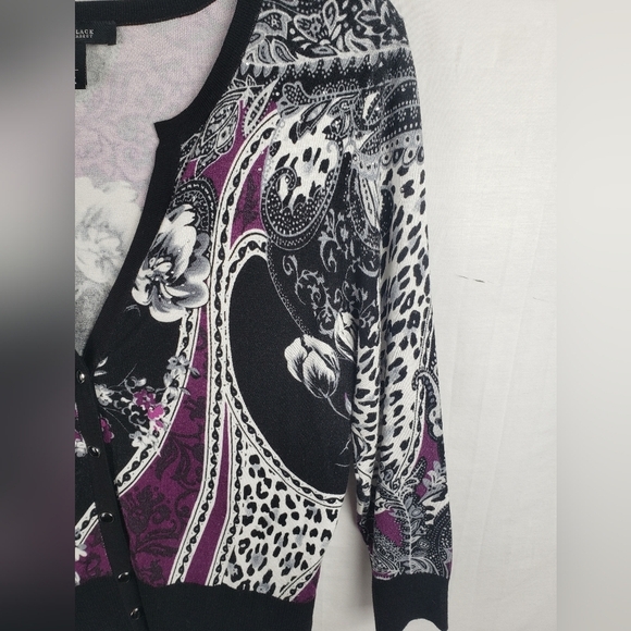 White House Black Market Black & Purple Button Up Dazzling Sweater Sz L - Picture 4 of 8